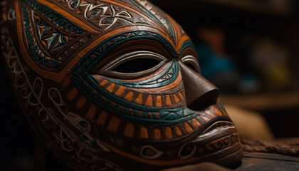 Fototapeta premium Ancient African mask, a souvenir of indigenous culture and tradition generated by AI