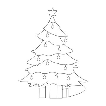 recommend clip art: Continuous one line drawing of Christmas tree with star, gar. Hand drawn Christmas Vector illustration