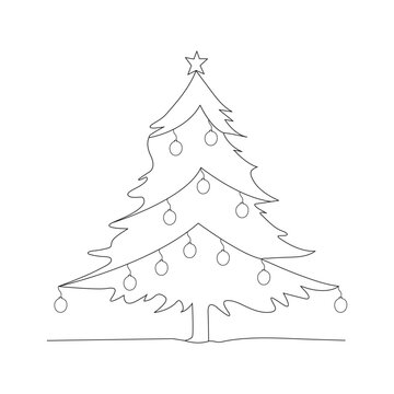 recommend clip art: Continuous one line drawing of Christmas tree with star, gar. Hand drawn Christmas Vector illustration
