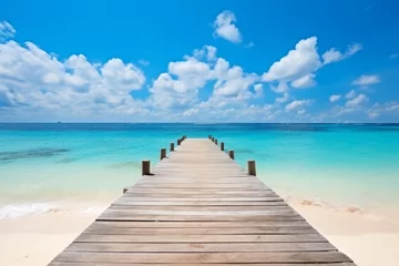 Fotobehang A heavenly paradise on a southern island. A dream destination for holidays and vacations. Tropical beaches, white sands, horizons and wooden piers with wooden decks greet you on your journey. © omune