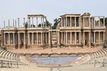 panoramic view of the roman theater of merida in spain