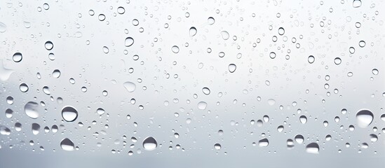 In the abstract design of the glass texture, raindrops cover its surface, reflecting the cold, dark, and wet charm of the rain, as water droplets create an elegant pattern in the isolated white