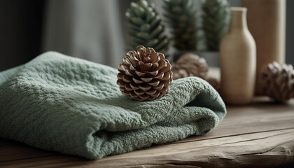 Rustic pine cone decoration brings warmth to winter indoors generated by AI