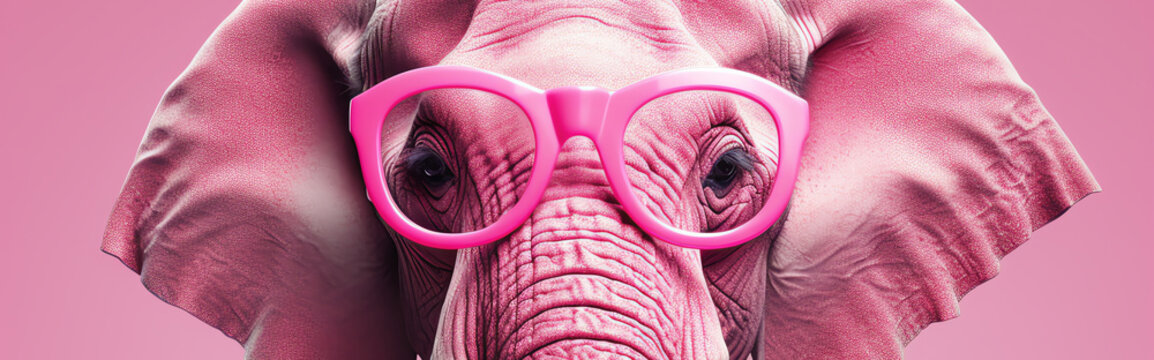 pink elephant with glasses, AI generated