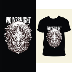 angry wolf t-shirt graphic design vector illustration wolf night colorful graphic t-shirt, wolf t-shirt design