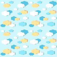 Seamless pattern with cloud vector illustration in yellow and blue background