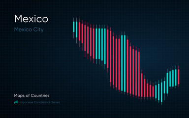 Mexico map is shown in a chart with bars and lines. Japanese candlestick chart Series	