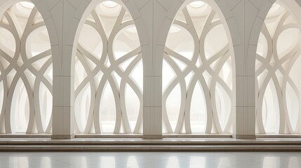 From a distance, the abstract design on the white marble wall of the Islamic architecture building in the city caught their eye with its intricate geometric lines and textures, reminiscent of an - Powered by Adobe