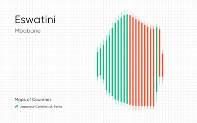 Eswatini map is shown in a chart with bars and lines. Japanese candlestick chart Series	