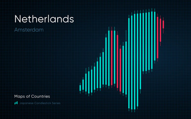 Netherlands map is shown in a chart with bars and lines. Japanese candlestick chart Series	
