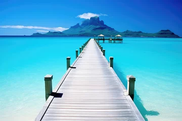 Türaufkleber A captivating photograph showcasing the iconic overwater bungalows, crystal-clear lagoons, and lush tropical landscapes of Bora Bora. This idyllic paradise offers relaxation, water sports, and the cha © Matthias