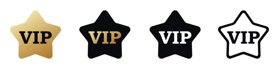 Vip star icon. V i p member badge. Exclusive user card tag. - obrazy, fototapety, plakaty
