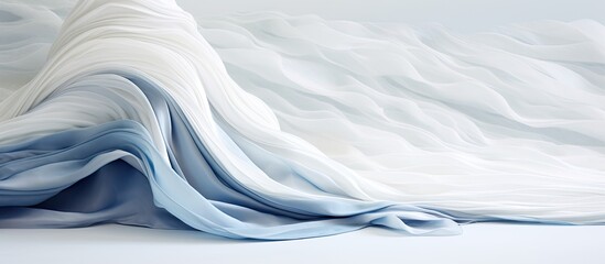 Obraz premium In their exquisite abstract design for a winter wedding, the fashion designer used a beautiful combination of white, silver, and blue colors, creating a stunning wave-like texture on the fabric that