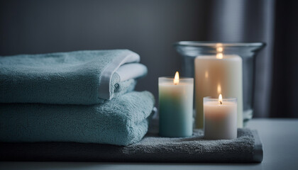 Obraz na płótnie Canvas Luxury spa treatment candlelight, softness, and massaging for wellbeing generated by AI