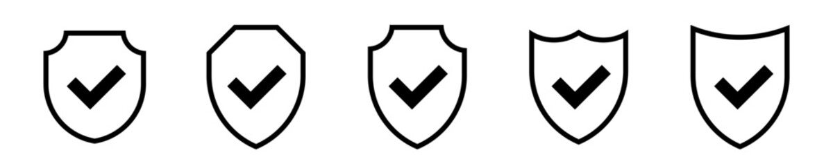 Icon shield line check mark. Protection secure tick vector sign. Security and privacy symbol.