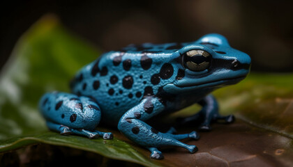 Spotted toad sitting on wet leaf in tropical rainforest generated by AI