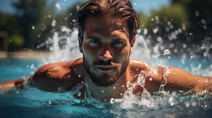 Fototapeta na wymiar A man swims in the pool.