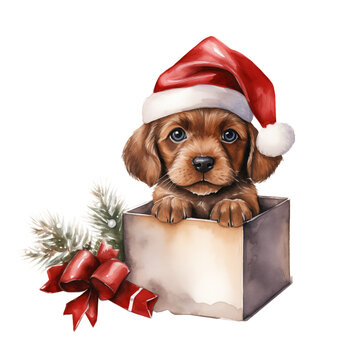 Watercolor picture of Christmas dog