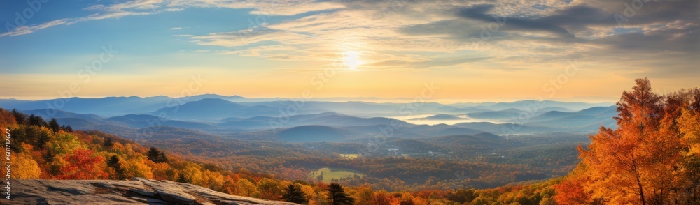 Poster view from top of a mountain on the autumn day generative ai