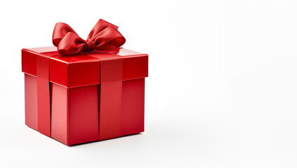Red gift box - red ribbon - white background - copy space to the right