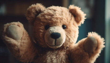Cute teddy bear brings joy and childhood memories indoors generated by AI