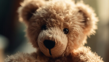 Cute stuffed teddy bear brings joy to playful child indoors generated by AI