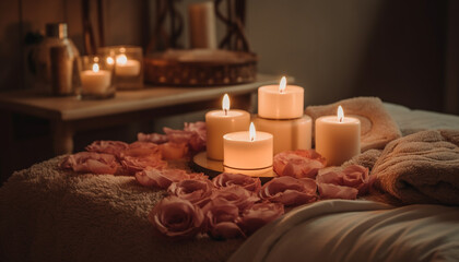 Obraz na płótnie Canvas Luxury candlelight spa treatment relaxation, pampering, beauty, wellbeing, aromatherapy generated by AI