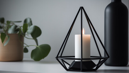 Tranquil candlelight illuminates modern home interior with nature inspired decor generated by AI