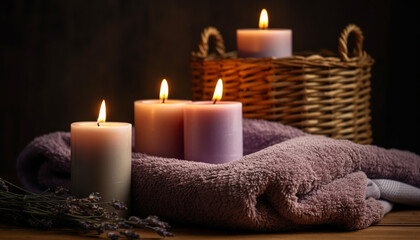 Fototapeta na wymiar Natural candlelight illuminates tranquil spa treatment for ultimate relaxation generated by AI