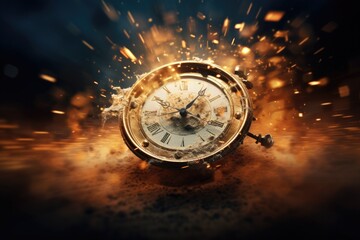 Time concept. Old vintage pocket watch with sparks flying out of it, Time is running out concept...