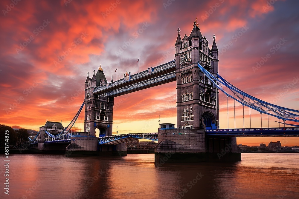 Canvas Prints Tower Bridge at sunset, London, England, United Kingdom, tower bridge in london at sunset London UK March, AI Generated