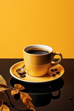 coffee cup on yellow light background with black coffee free vector and photos