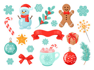 Set of winter elements. Christmas. Happy new year. December. Vector illustration. Isolated objects.