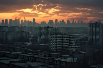 Fototapeta premium Urban landscape with buildings at sunset, Chengdu, Sichuan Province, China, Verbotene Stadt in Beijing Panorama, AI Generated