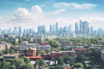 Panoramic view of the city of Shanghai, China on a sunny day, Verbotene Stadt in Beijing Panorama, AI Generated