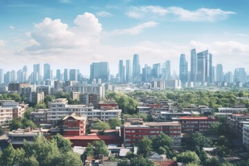 Obraz premium Panoramic view of the city of Shanghai, China on a sunny day, Verbotene Stadt in Beijing Panorama, AI Generated