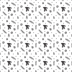 Christmas pattern in doodle style. dark line on a white background. Vector illustration.