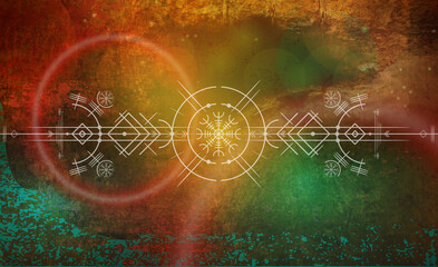 Wikinger - alte Runen, Kompass und Symbole - Wikingertattoo - Walhalla abstrakter Hintergrund © fotografiedk