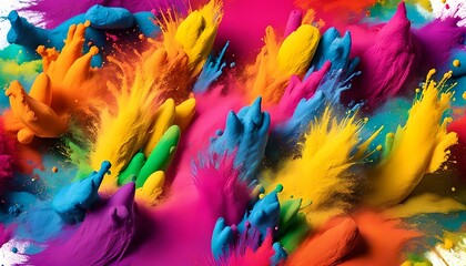 colorful vibrant rainbow Holi paint color powder explosion with bright colors isolated,  Abstract closeup dust on backdrop. Colorful explode. Paint holi, rainbow, explosion of colored powder.