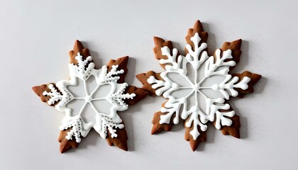 Homemade christmas cookies on white background, top view, flat lay, gingerbread cookies, snowflakes cookies.