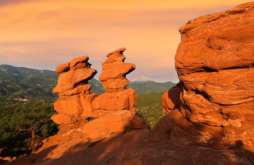 Siamese Twins at Sunrise at Garden of the Gods in Colorado Springs, Colorado. Garden of the Gods is a 1,341.3 acre public park located in Colorado Springs, Colorado, USA