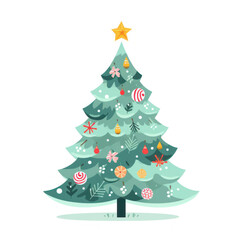 A Cheerfully Decorated Christmas Tree in Flat Design