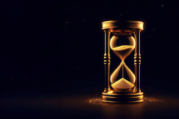Photo of a Golden hourglass on dark background. time concept. ai generative - obrazy, fototapety, plakaty