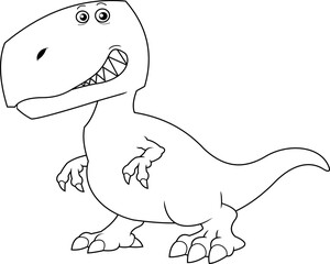 Outlined Cartoon T-Rex Dinosaur Black Silhouette Graphic Design. Vector Hand Drawn Illustration Isolated On Transparent Background