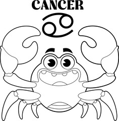 Outlined Cancer Cartoon Character Horoscope Zodiac Sign. Vector Hand Drawn Illustration Isolated On Transparent Background