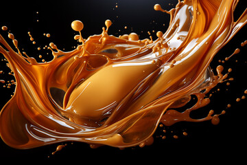 Splashes of chocolate and milk caramel in different variations. Generative AI.