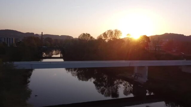 View of the Besaya river in Torrelavega with aerial drone view