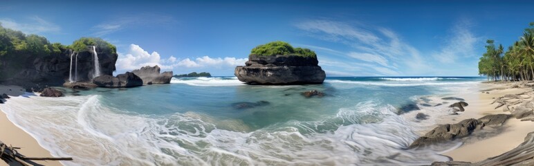 Fototapeta premium the coast and sandy beach near a waterfall Generative AI