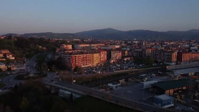 View of the Besaya river in Torrelavega with aerial drone view