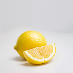 Whole and halved lemons close-up on a white background. Generative AI